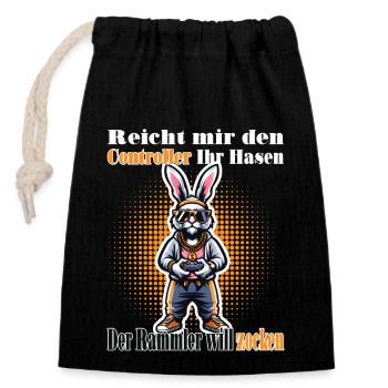 Reicht mit den Controller Hase zocken - Verschließbarer Geschenkbeutel aus Baumwolle (14x20cm) - Schwarz - Vorne