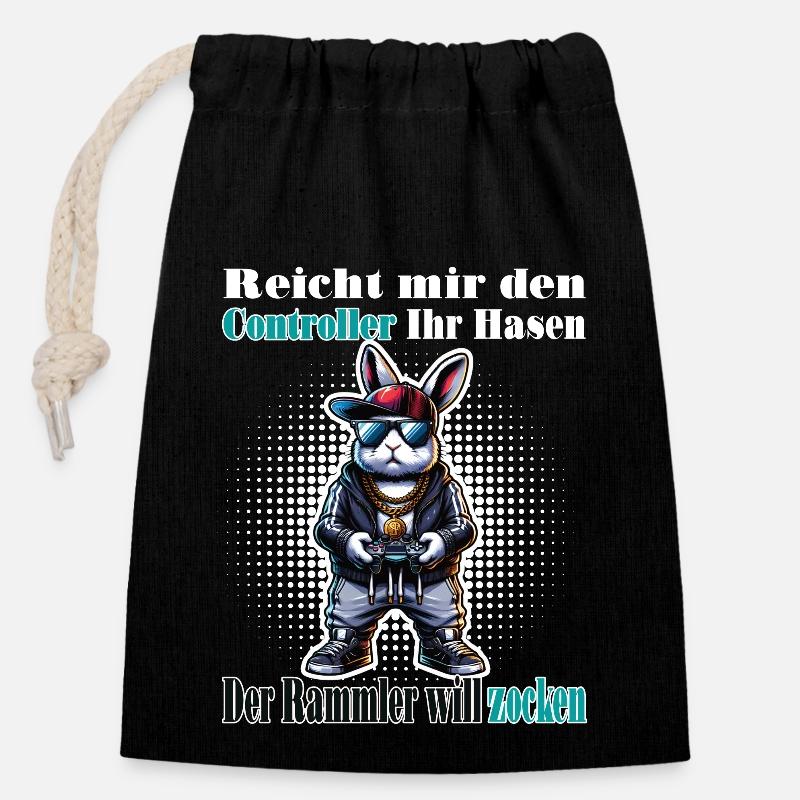 Reicht mit den Controller Hase zocken - Verschließbarer Geschenkbeutel aus Baumwolle (14x20cm) - Schwarz