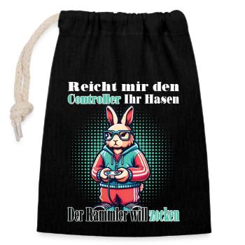 Reicht mit den Controller Hase zocken - Verschließbarer Geschenkbeutel aus Baumwolle (14x20cm) - Schwarz - Vorne
