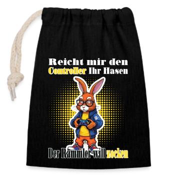 Reicht mit den Controller Hase zocken - Verschließbarer Geschenkbeutel aus Baumwolle (14x20cm) - Schwarz - Vorne