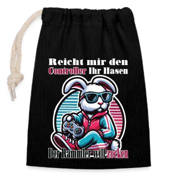 Reicht mit den Controller Hase zocken - Verschließbarer Geschenkbeutel aus Baumwolle (14x20cm) - Schwarz - Vorne