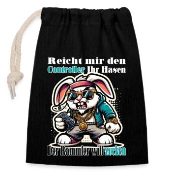 Reicht mit den Controller Hase zocken - Verschließbarer Geschenkbeutel aus Baumwolle (14x20cm) - Schwarz - Vorne
