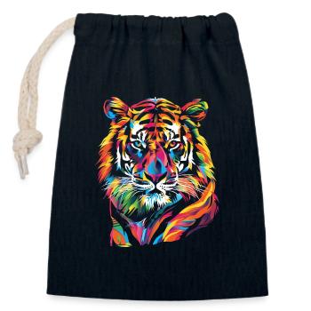 Bunte Tiger-Illustration - Verschließbarer Geschenkbeutel aus Baumwolle (14x20cm) - Navy - Vorne