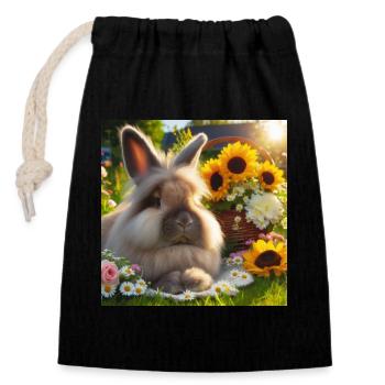 Grey Angora Rabbit - Closable cotton gift bag (14x20cm) - black - Front