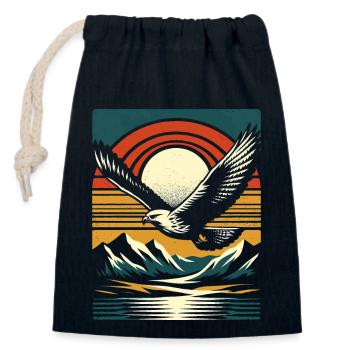 Fauconnerie Vintage rétro - Idées cadeaux volantes - Sac cadeau en coton avec cordon (14 x 20 cm) - bleu marine - Devant