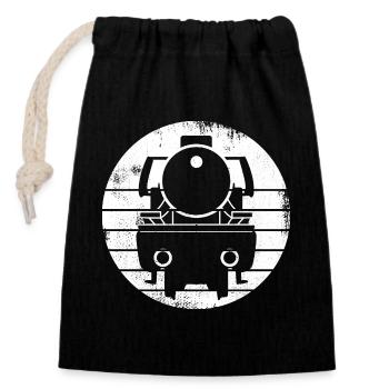 Steam Locomotive Drawing - Closable cotton gift bag (14x20cm) - black - Front