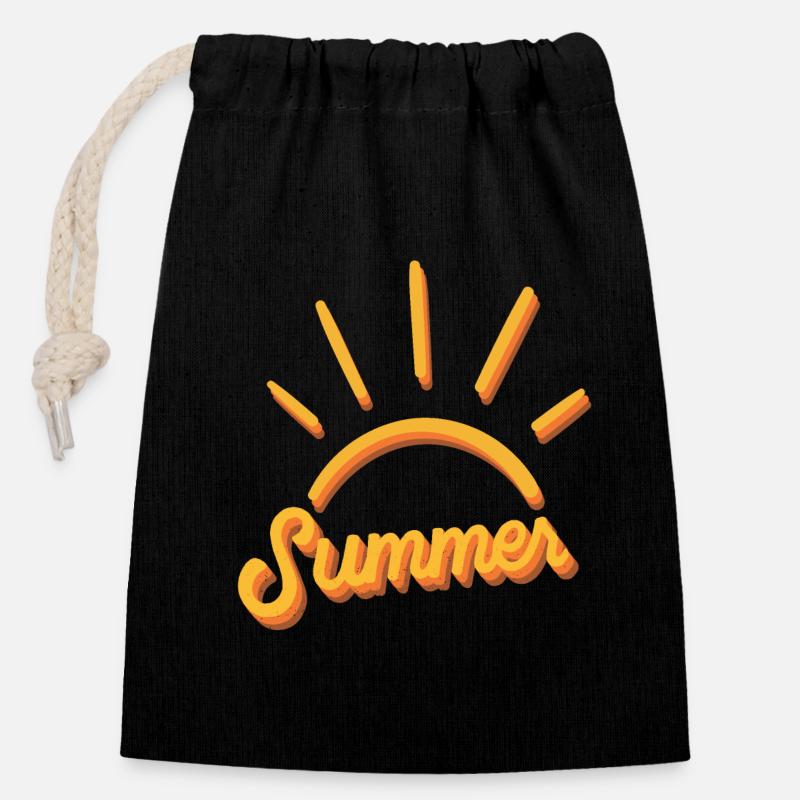Sommer - Été - Sac cadeau en coton avec cordon (14 x 20 cm) - noir