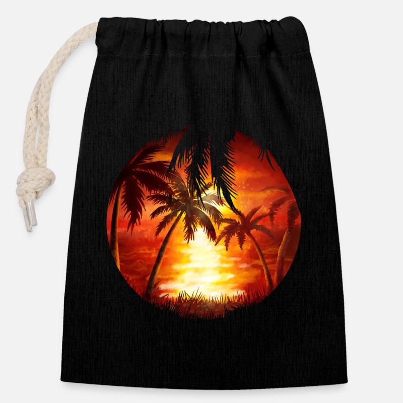 Coucher de soleil sur Palm Beach - Sac cadeau en coton avec cordon (14 x 20 cm) - noir