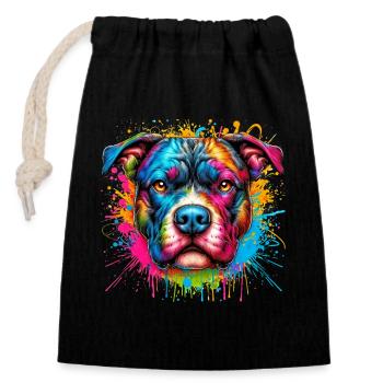 Chien Pitbull - Sac cadeau en coton avec cordon (14 x 20 cm) - noir - Devant