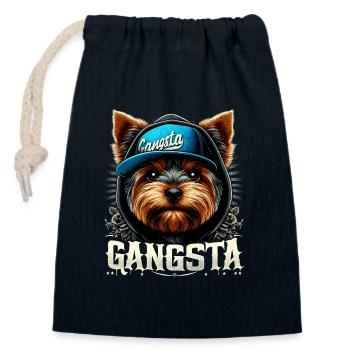 Yorkshire Terrier Yorkie Gangsta Gangster Hund - Verschließbarer Geschenkbeutel aus Baumwolle (14x20cm) - Navy - Vorne