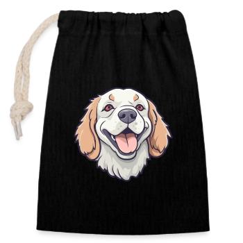 Clumber Spaniel Dog Breed Watercolor Cartoon Kawai - Closable cotton gift bag (14x20cm) - black - Front