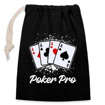 Casino Kartenspiel Profispieler Statement Poker - Verschließbarer Geschenkbeutel aus Baumwolle (14x20cm) - Schwarz - Vorne