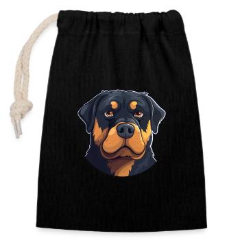 Rottweiler chien race aquarelle dessin animé kawaii cli - Sac cadeau en coton avec cordon (14 x 20 cm) - noir - Devant