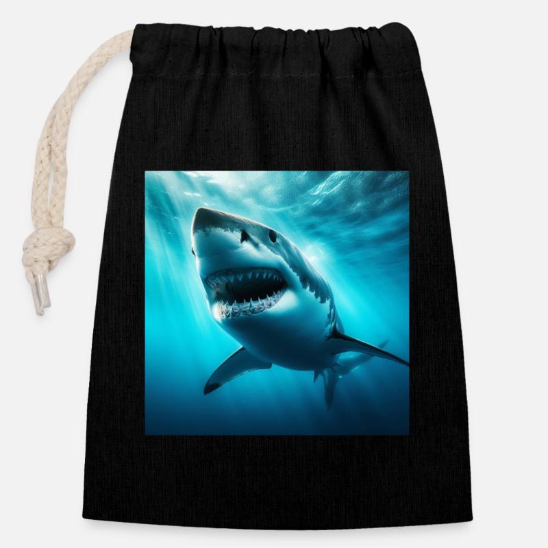 Great White Shark - Closable cotton gift bag (14x20cm) - black