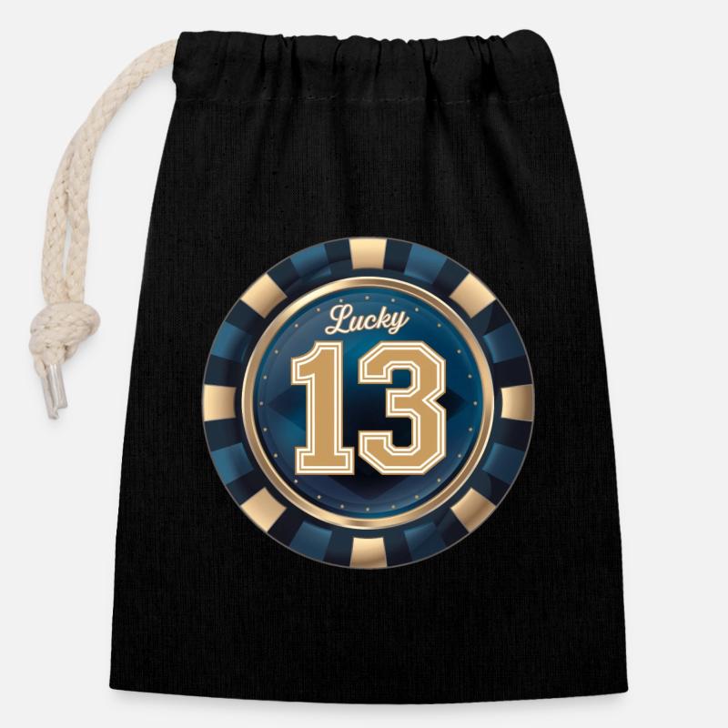 Lucky 13 - Closable cotton gift bag (14x20cm) - black