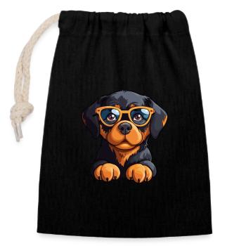Rottweiler chien race aquarelle dessin animé Kawaii Gla - Sac cadeau en coton avec cordon (14 x 20 cm) - noir - Devant