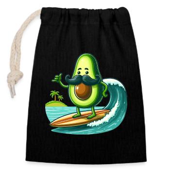 A surfer avocado with mustache - Closable cotton gift bag (14x20cm) - black - Front