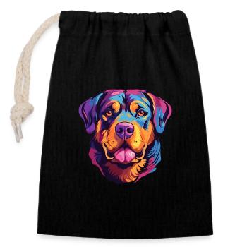 Rottweiler chien race aquarelle dessin animé kawaii col - Sac cadeau en coton avec cordon (14 x 20 cm) - noir - Devant