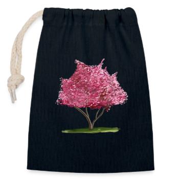 Cerisier Sakura Rose Arbre Floral - Sac cadeau en coton avec cordon (14 x 20 cm) - bleu marine - Devant