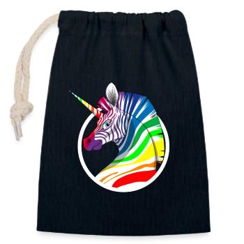 Rainbow Unicorn Zebra - Closable cotton gift bag (14x20cm) - navy - Front