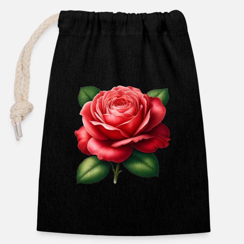 rosa - Sac cadeau en coton avec cordon (14 x 20 cm) - noir