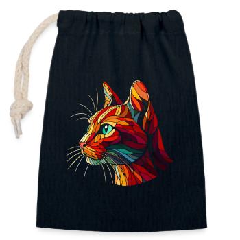 Red cat head geometric art polygons - Closable cotton gift bag (14x20cm) - navy - Front