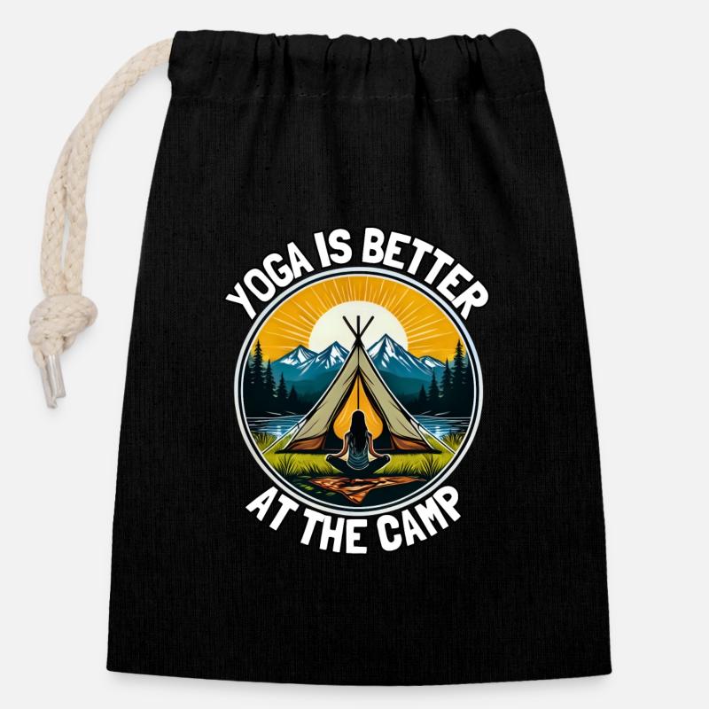 Yoga is better at the camp - Closable cotton gift bag (14x20cm) - black