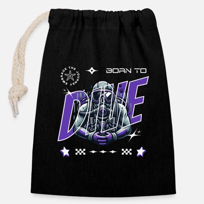 Né pour plonger - Sac cadeau en coton avec cordon (14 x 20 cm) - noir