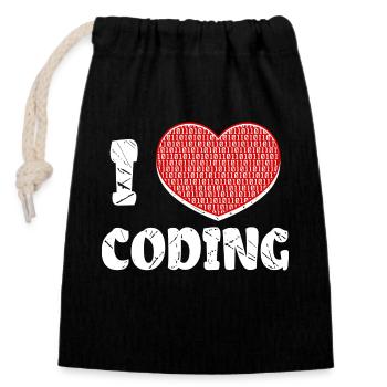 Developer Herz Coden Statement Programmierer - Verschließbarer Geschenkbeutel aus Baumwolle (14x20cm) - Schwarz - Vorne