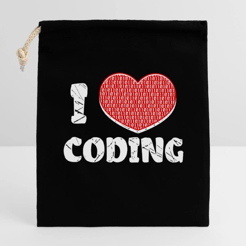 Développeur Heart Coding Statement Programmeur Sac cadeau en coton avec cordon (14 x 20 cm)