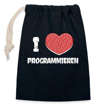 Développeur Cœur Programmeur Déclaration Informatique - Sac cadeau en coton avec cordon (14 x 20 cm) - bleu marine - Devant