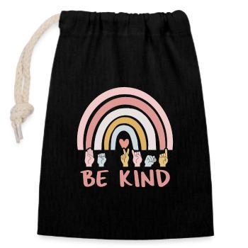 Be Kind ASL III - Amerikanische Gebärdensprache - Verschließbarer Geschenkbeutel aus Baumwolle (14x20cm) - Schwarz - Vorne