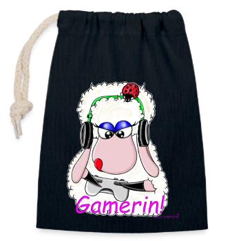 Gamer! Wolly Sheepling.. Gaming - Closable cotton gift bag (14x20cm) - navy - Front