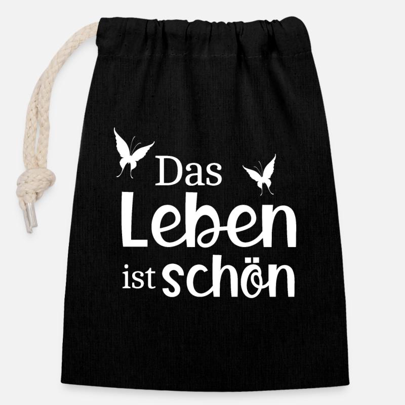 Leben - Verschließbarer Geschenkbeutel aus Baumwolle (14x20cm) - Schwarz