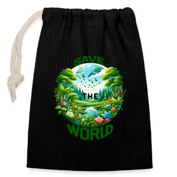 Sauver le monde (un appel à la conservation)Vert - Sac cadeau en coton avec cordon (14 x 20 cm) - noir - Devant
