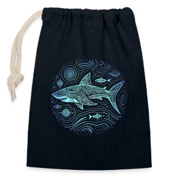 Shark Aboriginal Patterns Australia Shades Blue - Closable cotton gift bag (14x20cm) - navy - Front