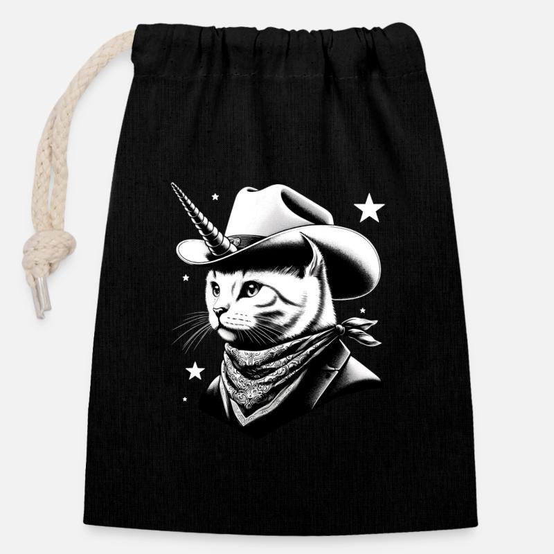 Cowboy cat-unicorn - Closable cotton gift bag (14x20cm) - black