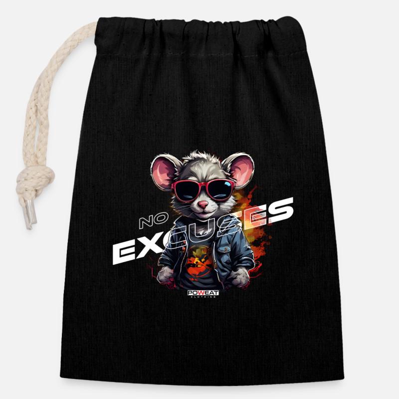 No Excuses - Verschließbarer Geschenkbeutel aus Baumwolle (14x20cm) - Schwarz