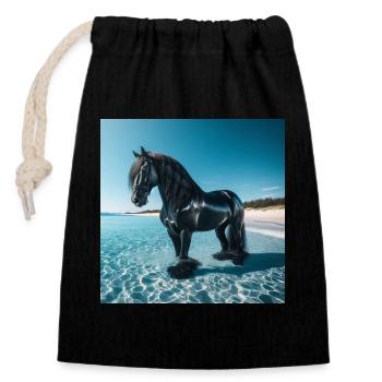 Horse in the water - Closable cotton gift bag (14x20cm) - black - Front