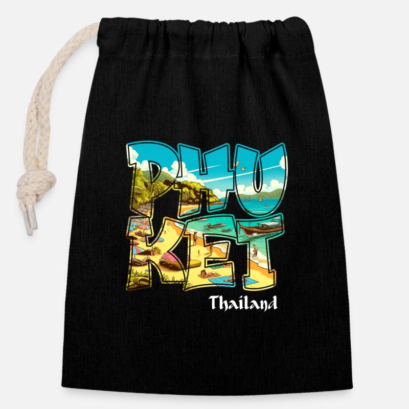 Phuket Thailand Strand Urlaub Design - Verschließbarer Geschenkbeutel aus Baumwolle (14x20cm) - Schwarz