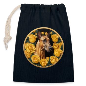 Mastiff French mastiff among yellow roses - Closable cotton gift bag (14x20cm) - navy - Front
