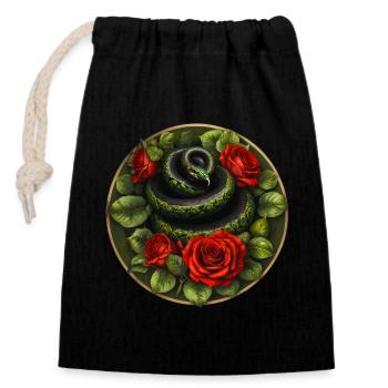 Snake and red roses - Closable cotton gift bag (14x20cm) - black - Front