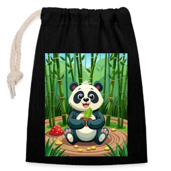 Niedlicher Panda - illustriert - Verschließbarer Geschenkbeutel aus Baumwolle (14x20cm) - Schwarz - Vorne