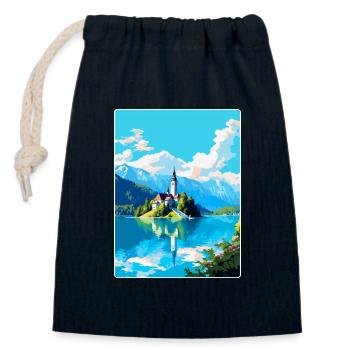 Lac de Bled, Slovénie, Affiche de voyage vintage, Souvenir - Sac cadeau en coton avec cordon (14 x 20 cm) - bleu marine - Devant