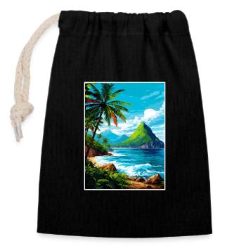 Saint Lucia Caribbean Vintage Travel Poster - Closable cotton gift bag (14x20cm) - black - Front