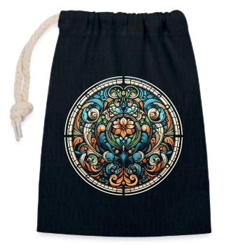 Buntglasfensters mit einem floralen Design - Verschließbarer Geschenkbeutel aus Baumwolle (14x20cm) - Navy - Vorne