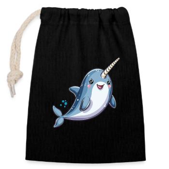 Motif narval ludique pour les fans d’animaux marins - Sac cadeau en coton avec cordon (14 x 20 cm) - noir - Devant