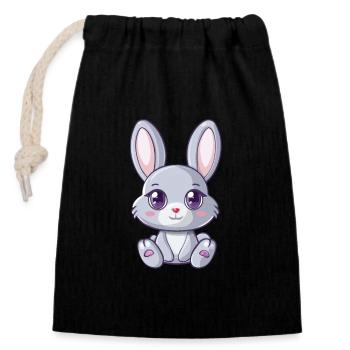 Mignon lapin gris avec de grands yeux - Sac cadeau en coton avec cordon (14 x 20 cm) - noir - Devant
