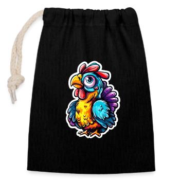 Buntes Huhn - Verschließbarer Geschenkbeutel aus Baumwolle (14x20cm) - Schwarz - Vorne