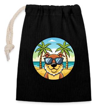 Berger De Beauce Dog Breed Cartoon Sunglass Beach - Closable cotton gift bag (14x20cm) - black - Front